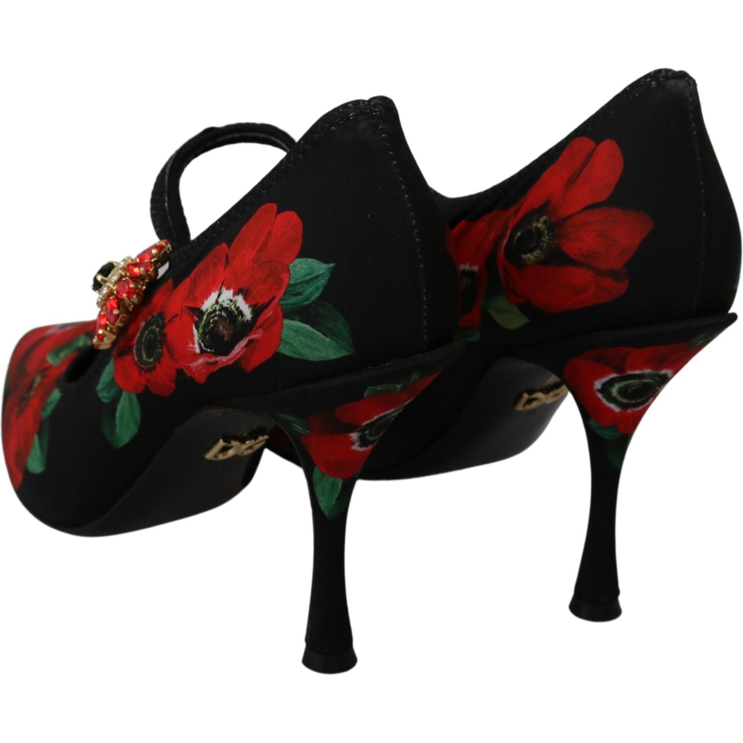 Dolce & Gabbana Black Red Floral Mary Janes Pumps Shoes
