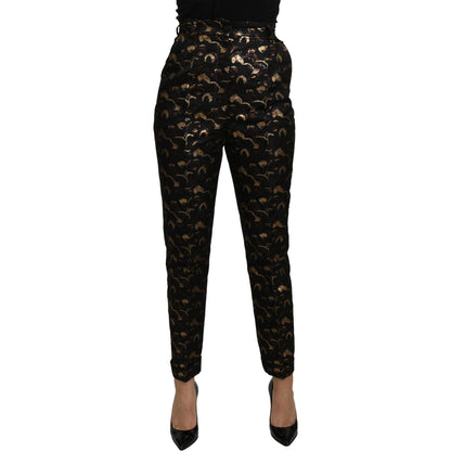 Dolce & Gabbana Black Gold Brocade High Waist Pants Jeans & Pants