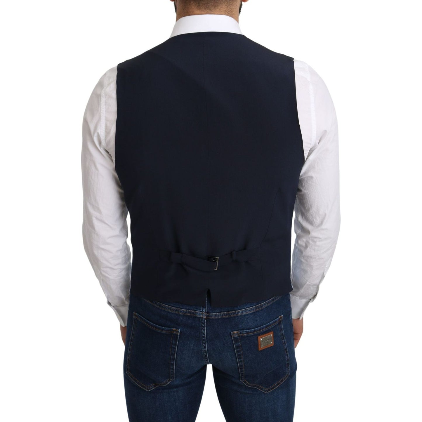 Dolce & Gabbana Blue Viscose Stretch Formal Coat Vest