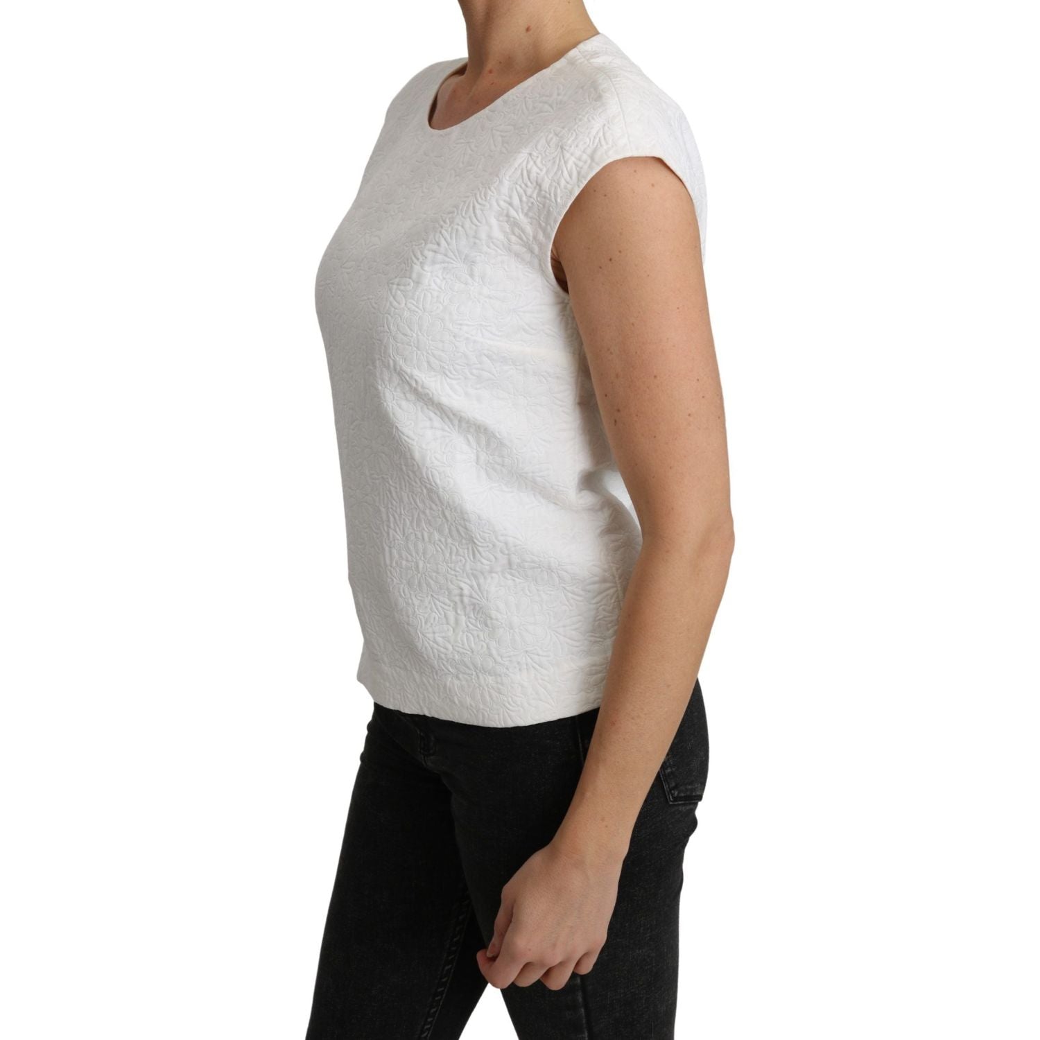 Dolce & Gabbana White Floral Brocade Blouse Cotton Top