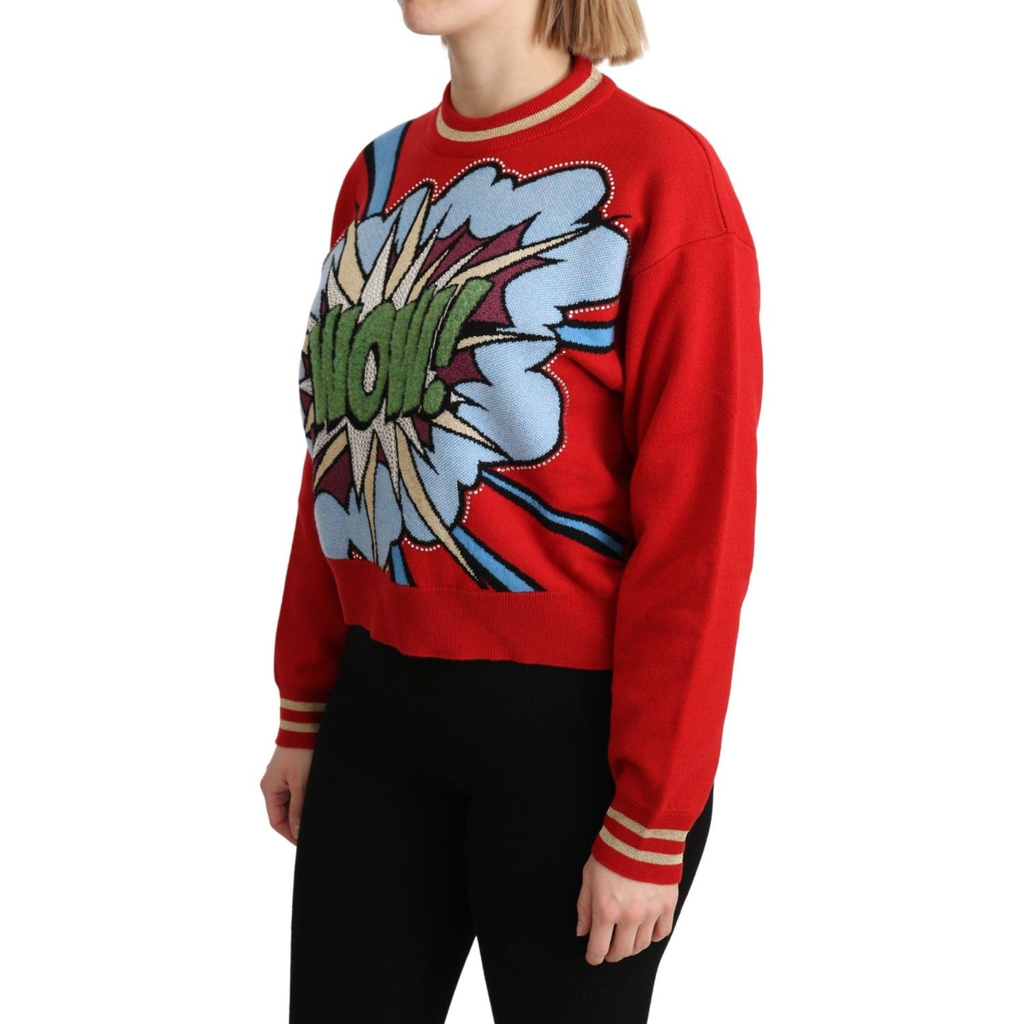 Dolce & Gabbana Red Knitted Cashmere Cartoon Top Sweater
