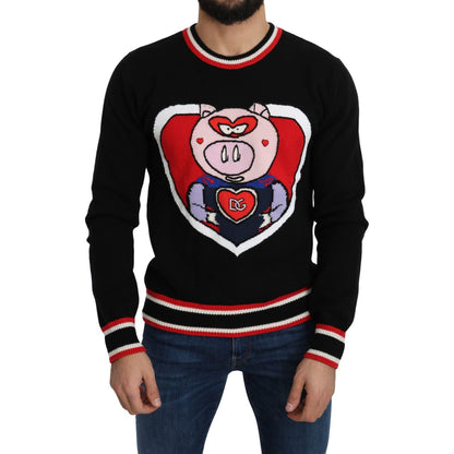 Dolce & Gabbana Black Cashmere Pig of the Year Pullover Sweater