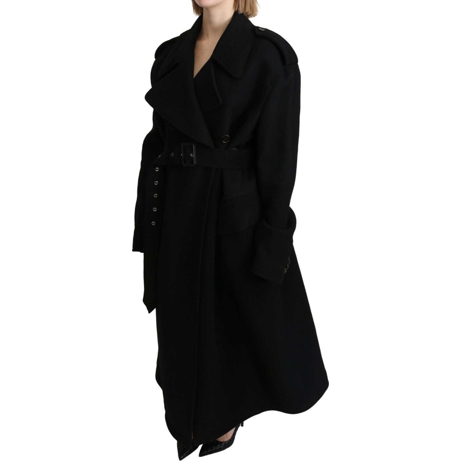 Dolce & Gabbana Virgin Wool Black Blazer Trenchcoat Jacket