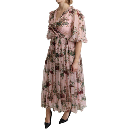 Dolce & Gabbana Pink Bengal Cat Print A-line Maxi Silk Dress