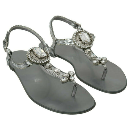 Dolce & Gabbana Silver Crystal Sandals Flip Flops Shoes