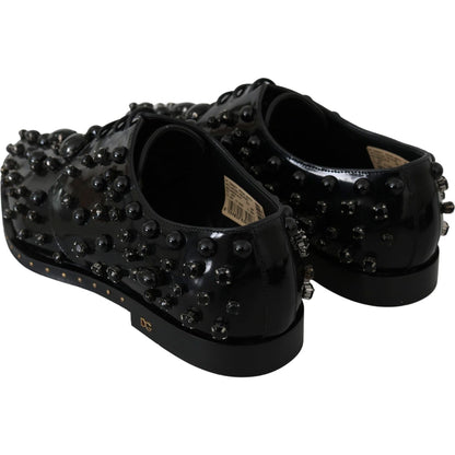 Dolce & Gabbana Black Leather Crystals Dress Broque Shoes