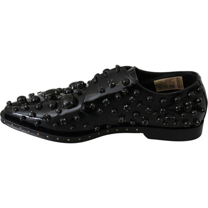 Dolce & Gabbana Black Leather Crystals Dress Broque Shoes