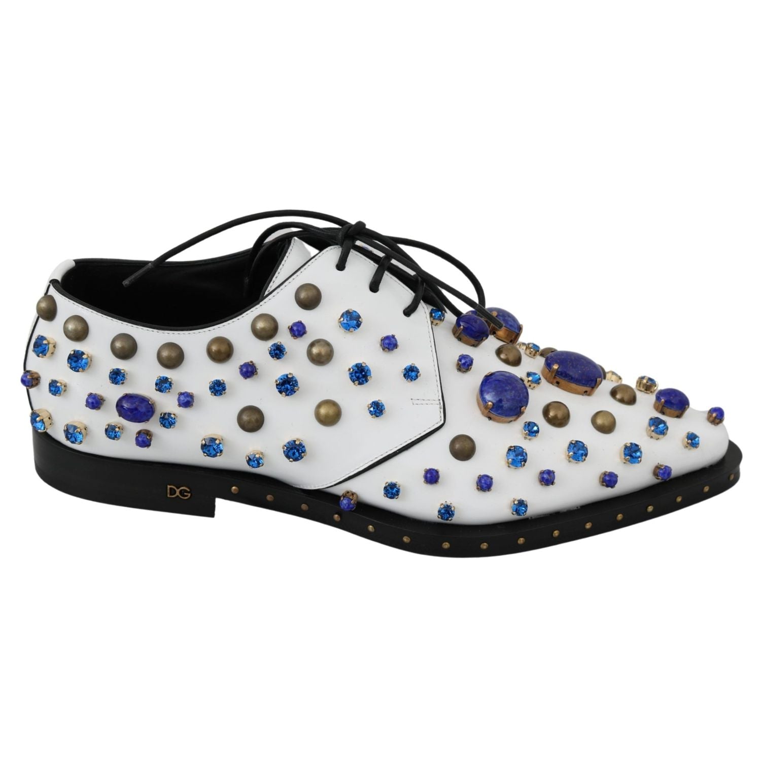 Dolce & Gabbana White Leather Crystals Dress Broque Shoes