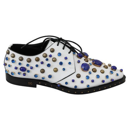 Dolce & Gabbana White Leather Crystals Dress Broque Shoes