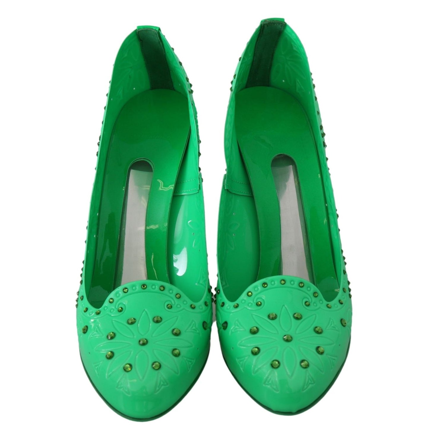 Dolce & Gabbana Green Crystal Floral CINDERELLA Heels Shoes