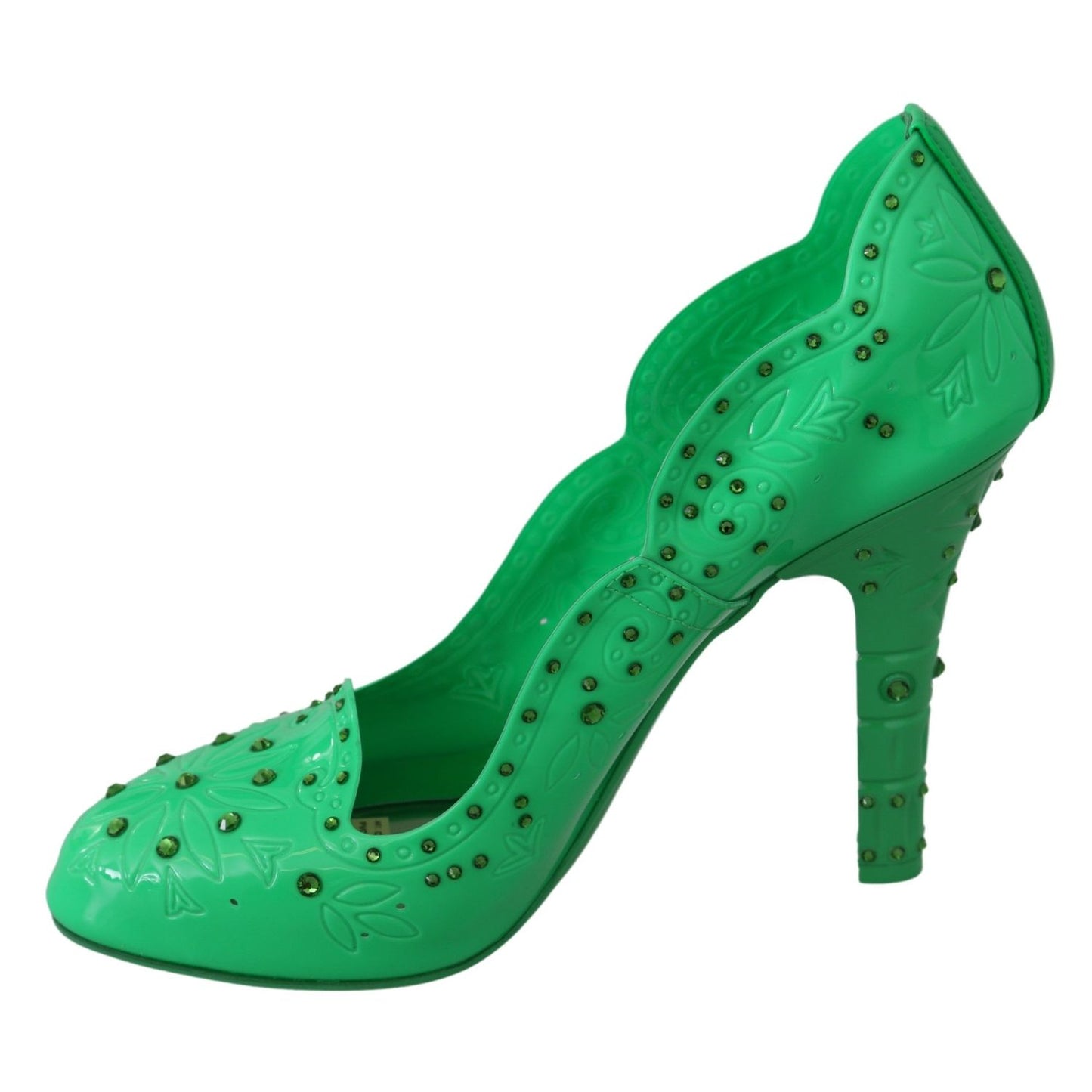 Dolce & Gabbana Green Crystal Floral CINDERELLA Heels Shoes