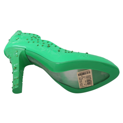 Dolce & Gabbana Green Crystal Floral CINDERELLA Heels Shoes