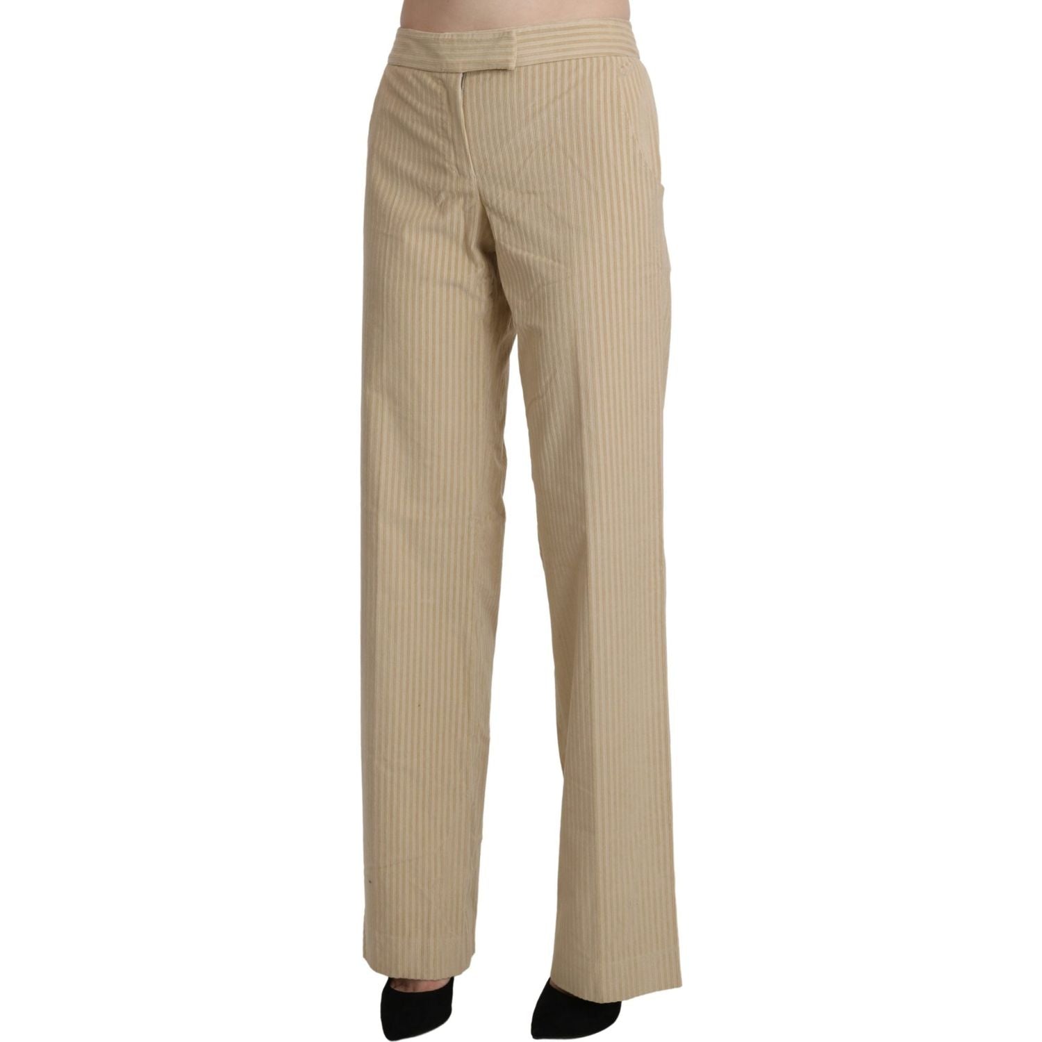 Ermanno Scervino Beige High Waist Flared Wide Leg Trouser Pants