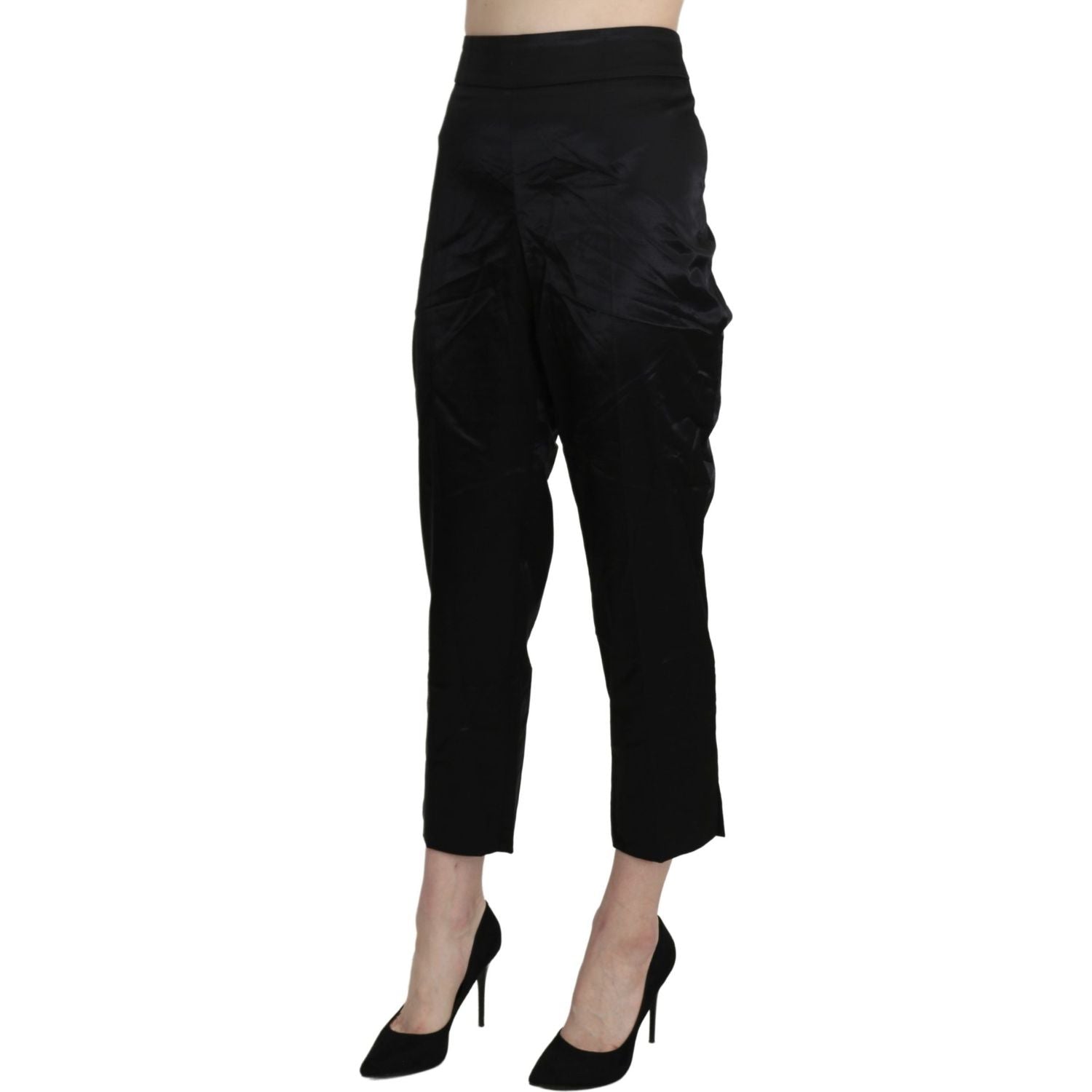 BENCIVENGA Black High Waist Straight Cropped Dress Trouser Pants