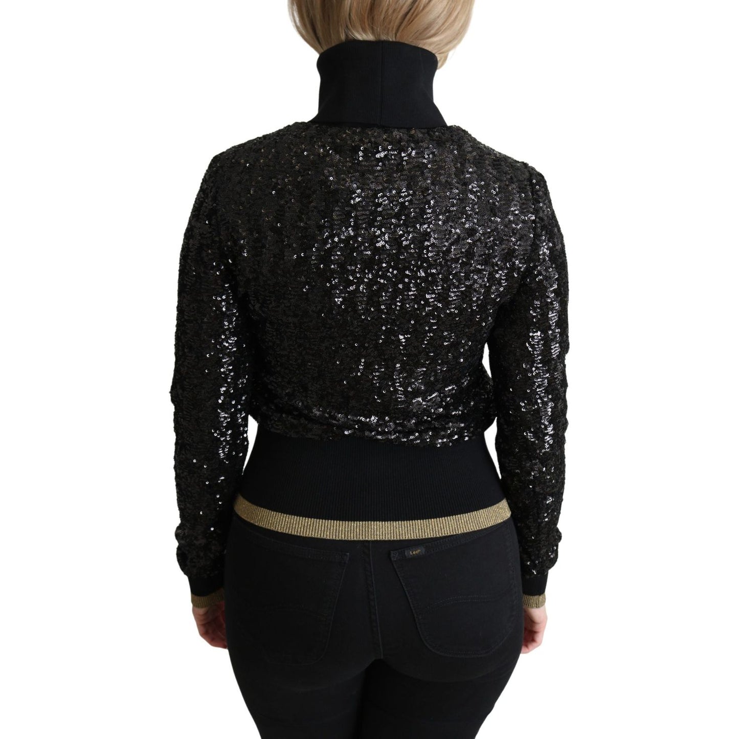 Dolce & Gabbana Black Sequined Knitted Turtle Neck Sweater