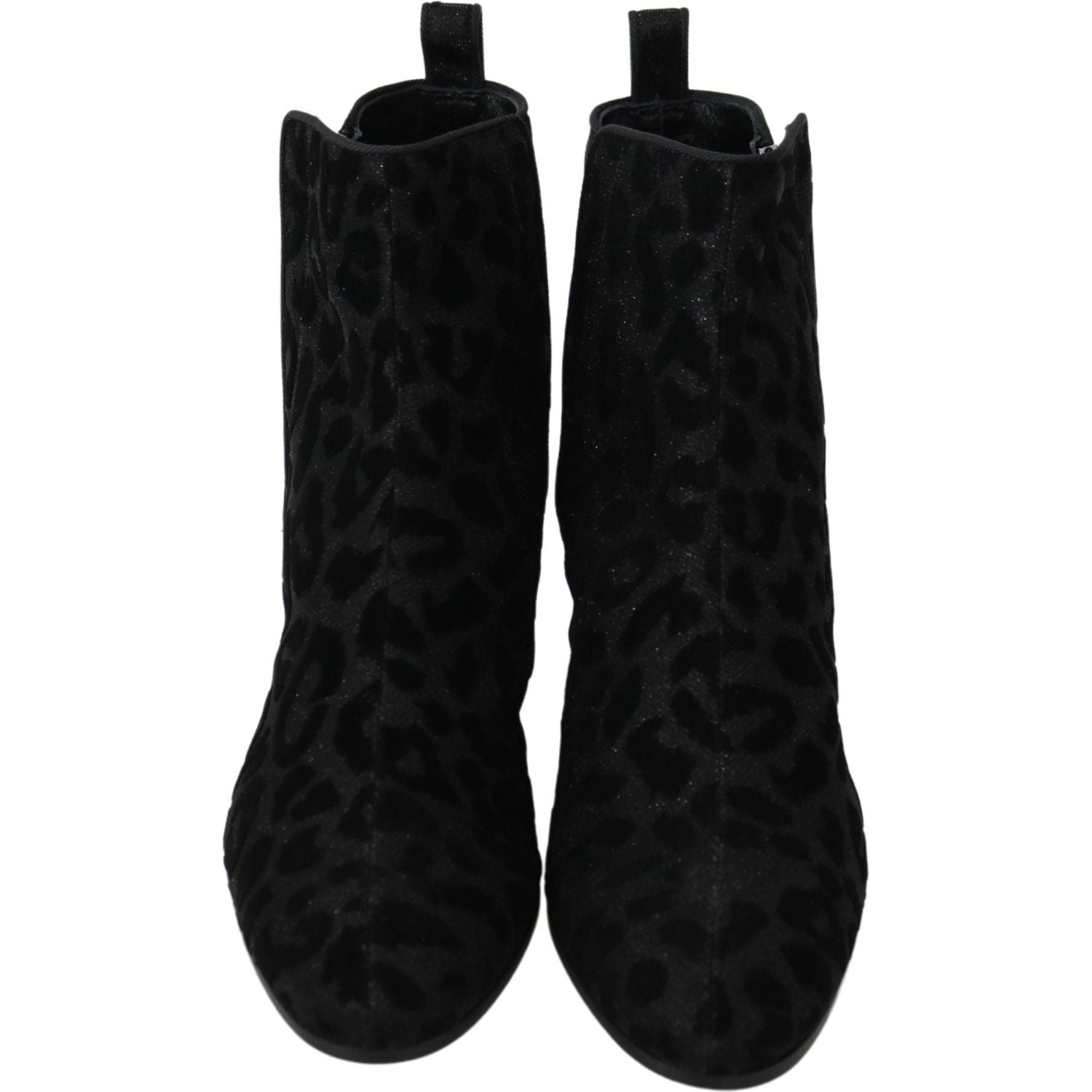Dolce & Gabbana Black Leopard Short Boots Zipper Shoes