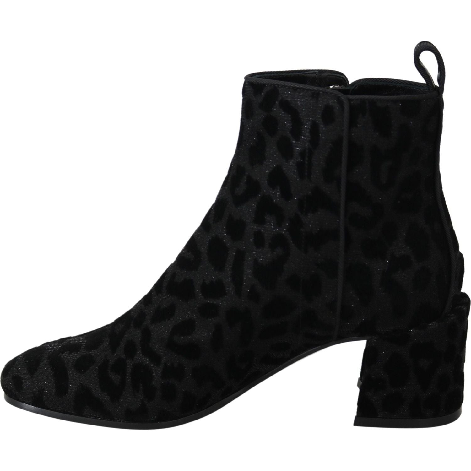 Dolce & Gabbana Black Leopard Short Boots Zipper Shoes