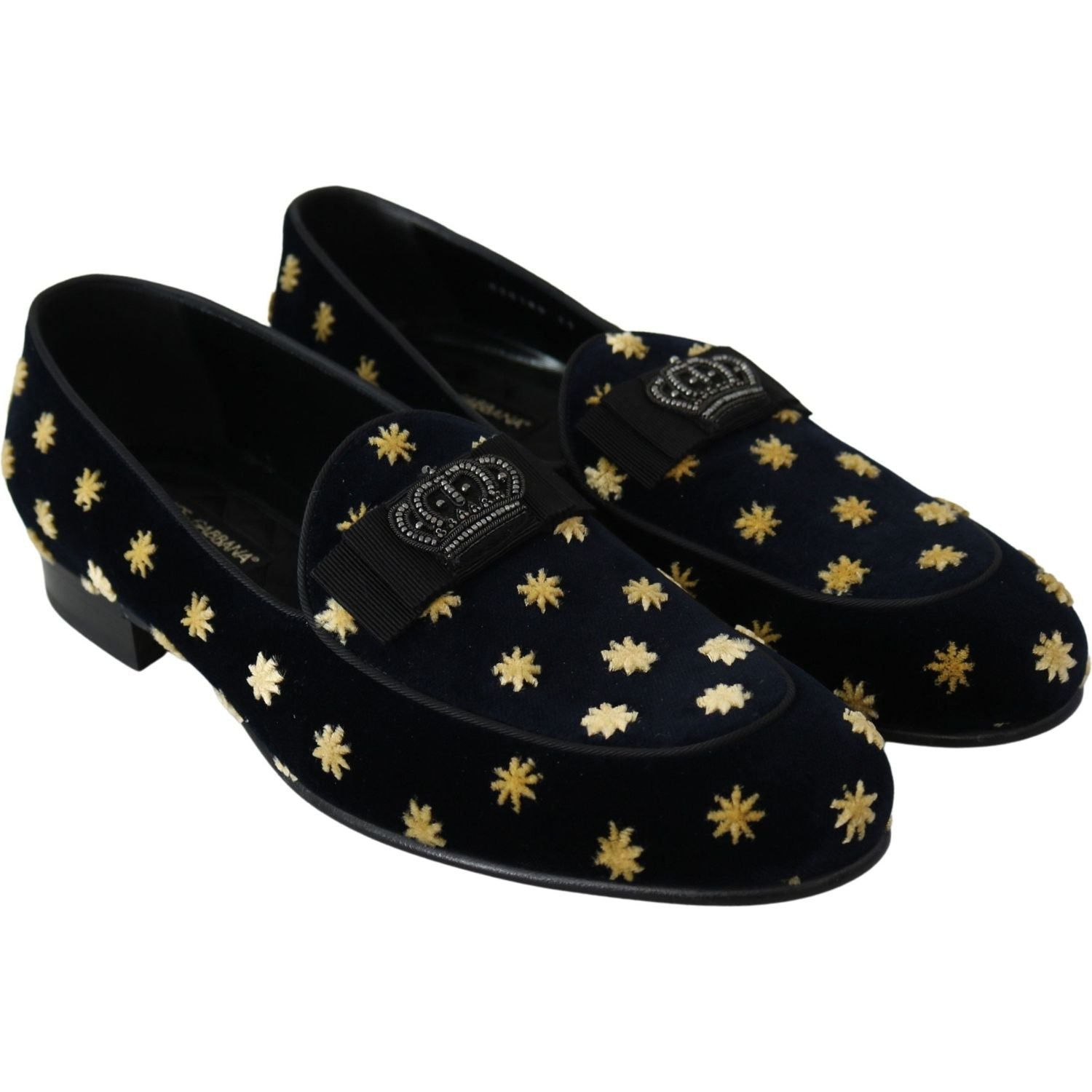 Dolce & Gabbana Blue Velvet Crown Slippers Loafers Shoes