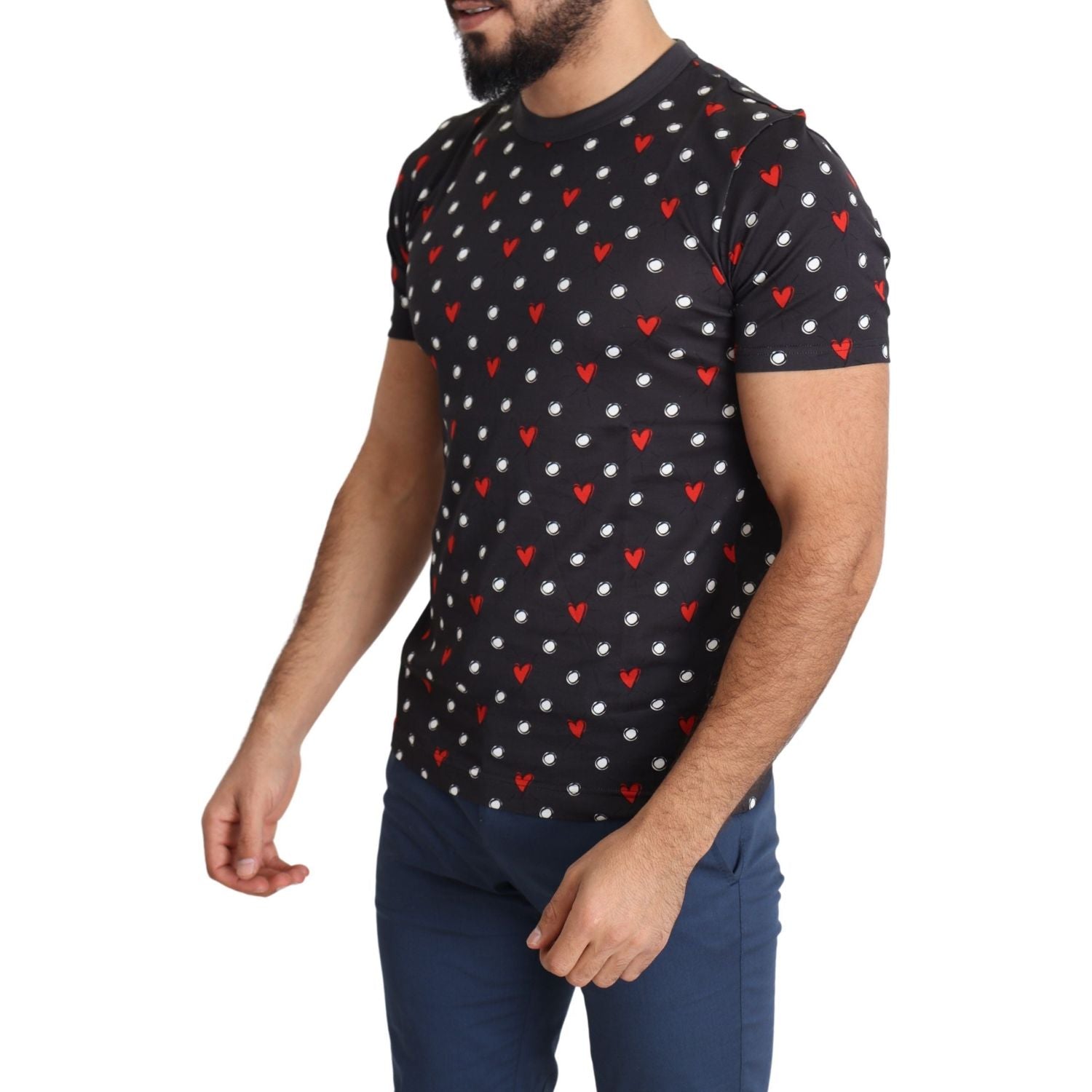 Dolce & Gabbana Dark Gray Hearts Print Cotton Men T-shirt