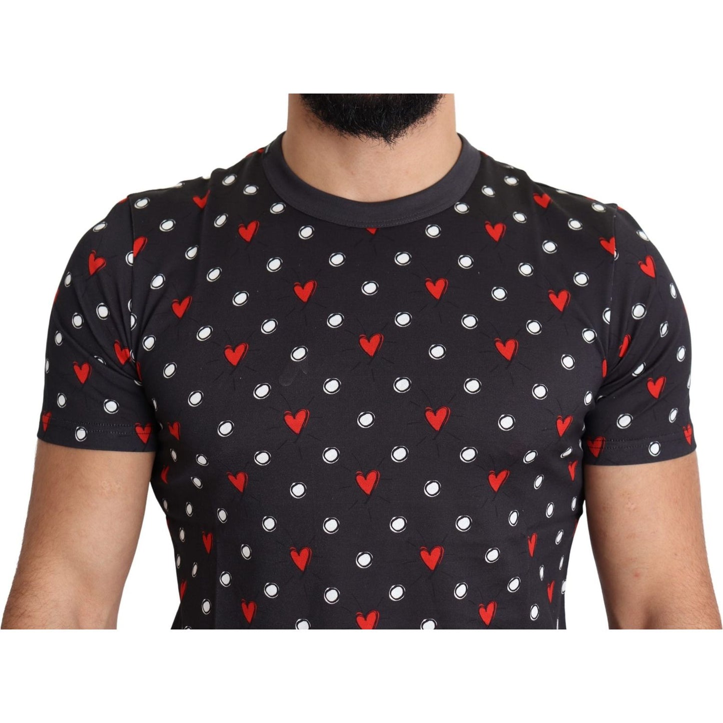 Dolce & Gabbana Dark Gray Hearts Print Cotton Men T-shirt