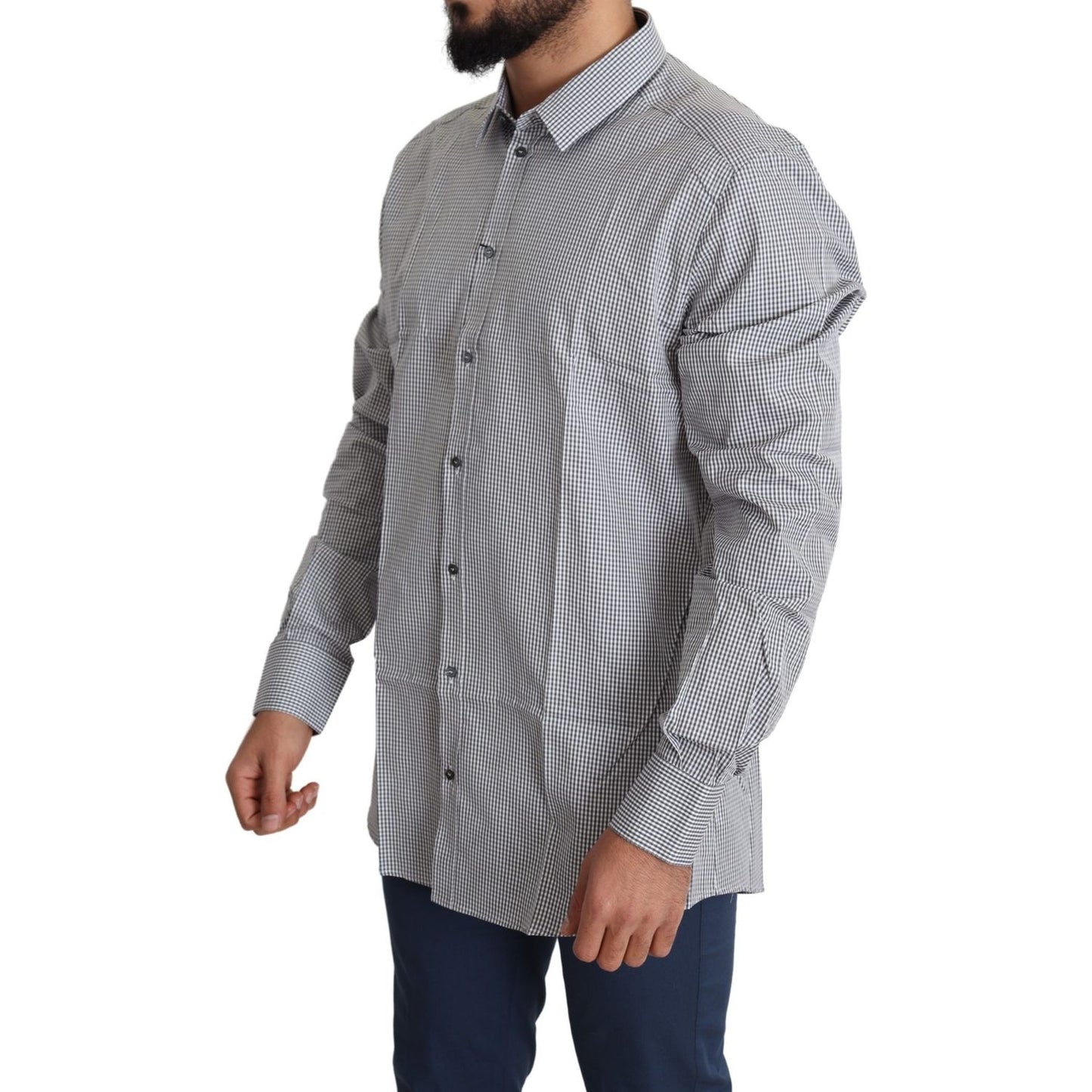 Dolce & Gabbana Black White Checkered GOLD Dress Cotton Shirt