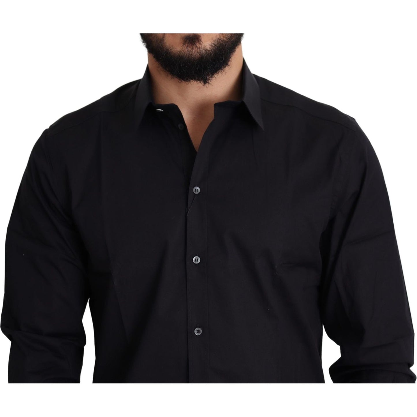 Dolce & Gabbana Black Cotton Stretch Formal GOLD Dress Shirt