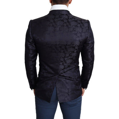 Dolce & Gabbana Blue Floral Jacquard Silk Coat MARTINI Blazer