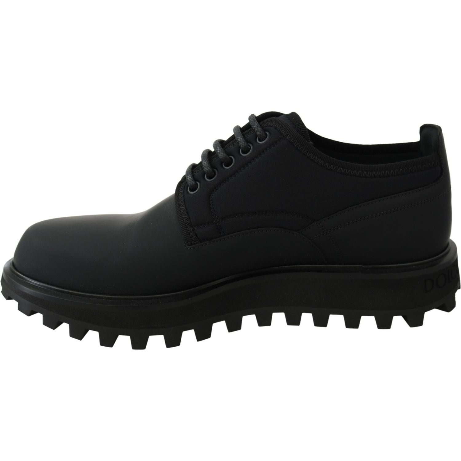 Dolce & Gabbana Black Rubberized Calfskin Chunky Derby Vulcano Shoes