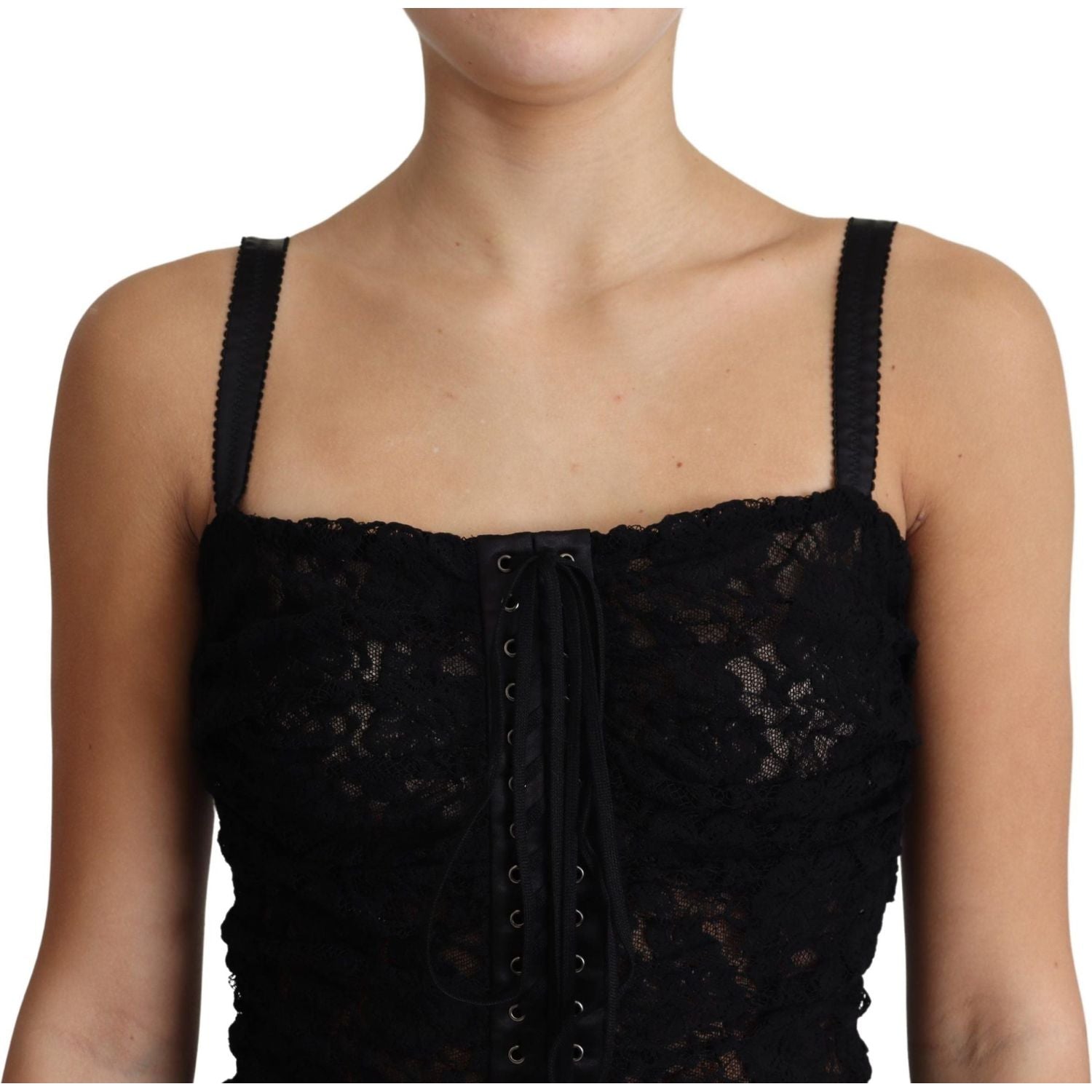 Dolce & Gabbana Black Lace Up Floral Corset Bustier Mini Dress