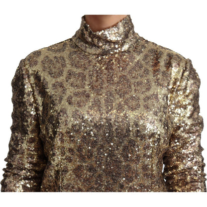 Dolce & Gabbana Brown Leopard Fit Turtleneck Sequin Sweater