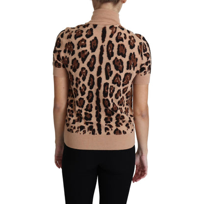 Dolce & Gabbana Beige Leopard Print Virgin Wool Turtleneck Top