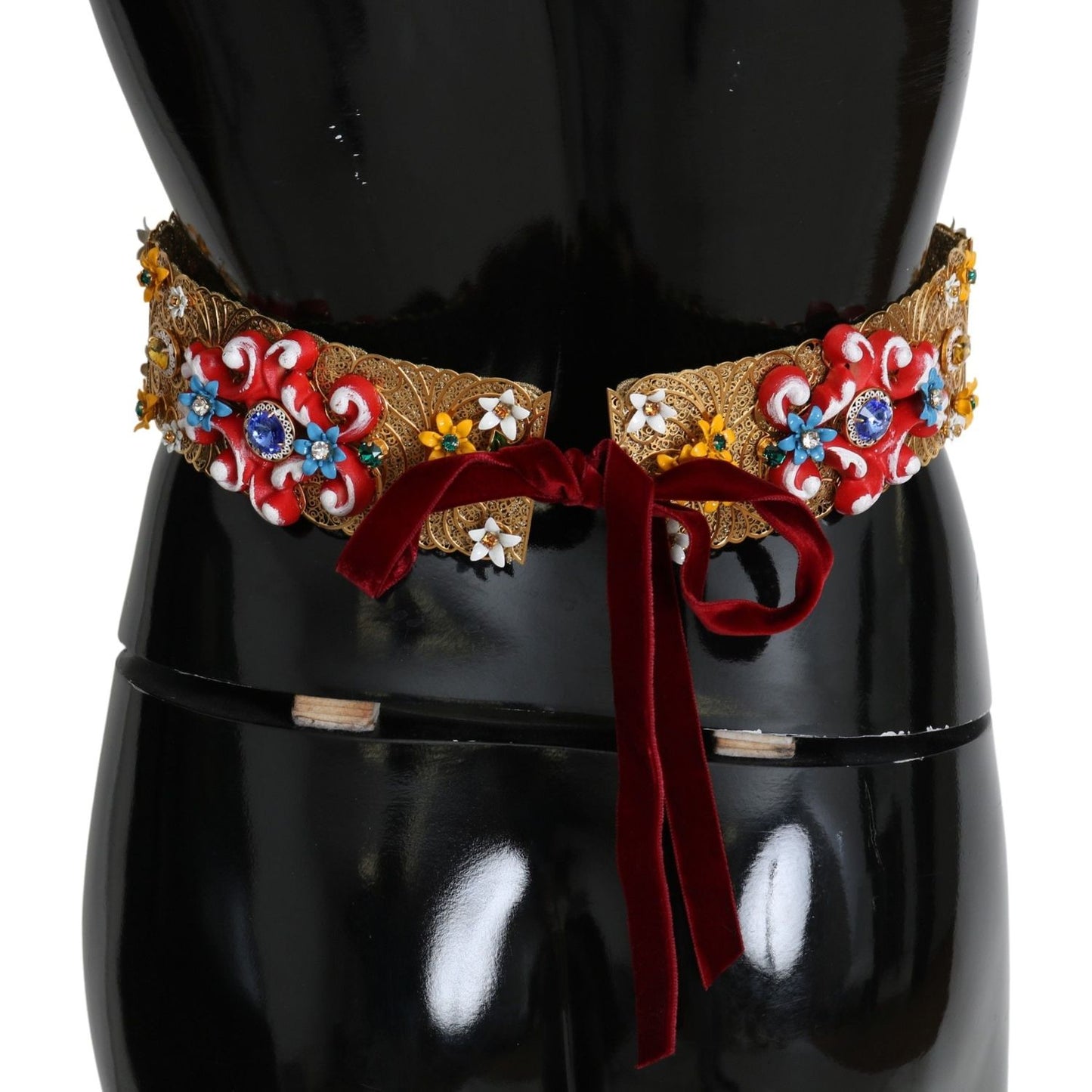 Dolce & Gabbana Embellished Floral Crystal Wide Waist Golden Belt Belt