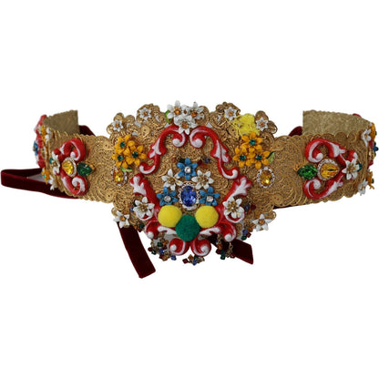 Dolce & Gabbana Embellished Floral Crystal Wide Waist Golden Belt Belt