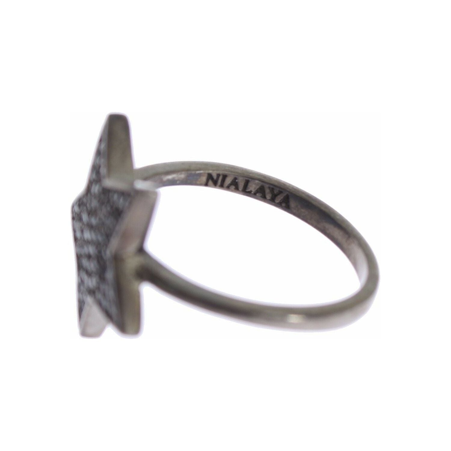 Nialaya Black CZ Star 925 Silver Womens Ring