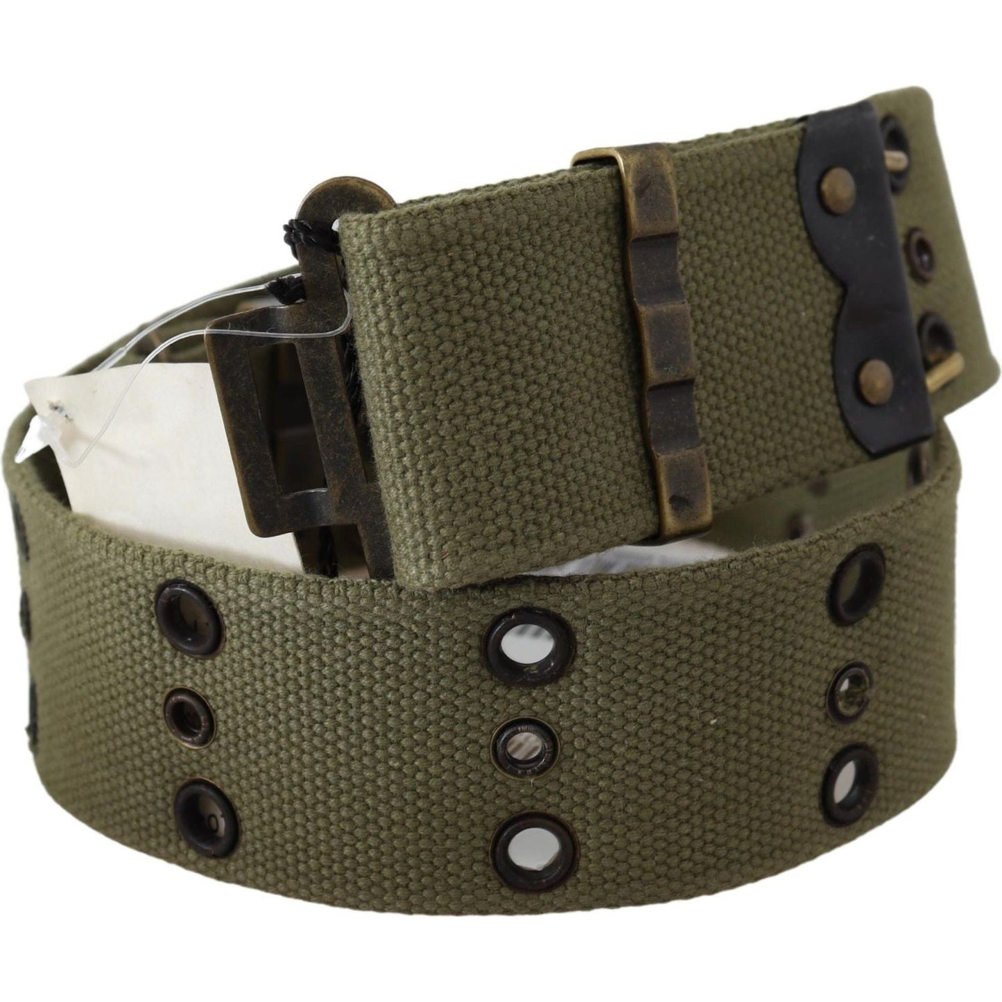 Ermanno Scervino Green 100% Cotton Rustic Bronze Buckle Belt Belt