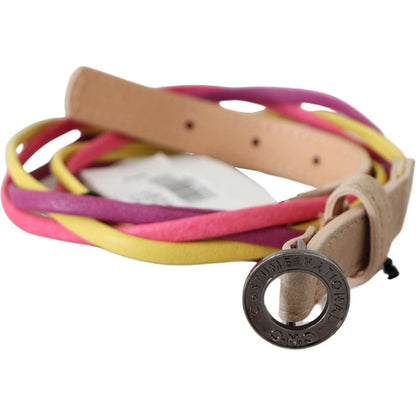 Costume National Multicolor Twisted Leather Circle Buckle Belt Belt