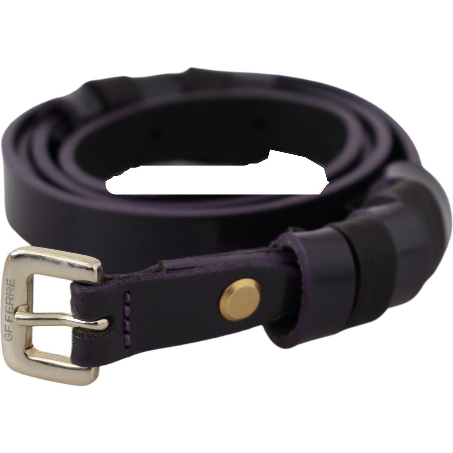 GF Ferre Black Leather Thin Gold Metal Chrome Buckle Belt