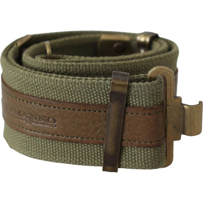Ermanno Scervino Green Leather Rustic Bronze Buckle Army Belt Belt