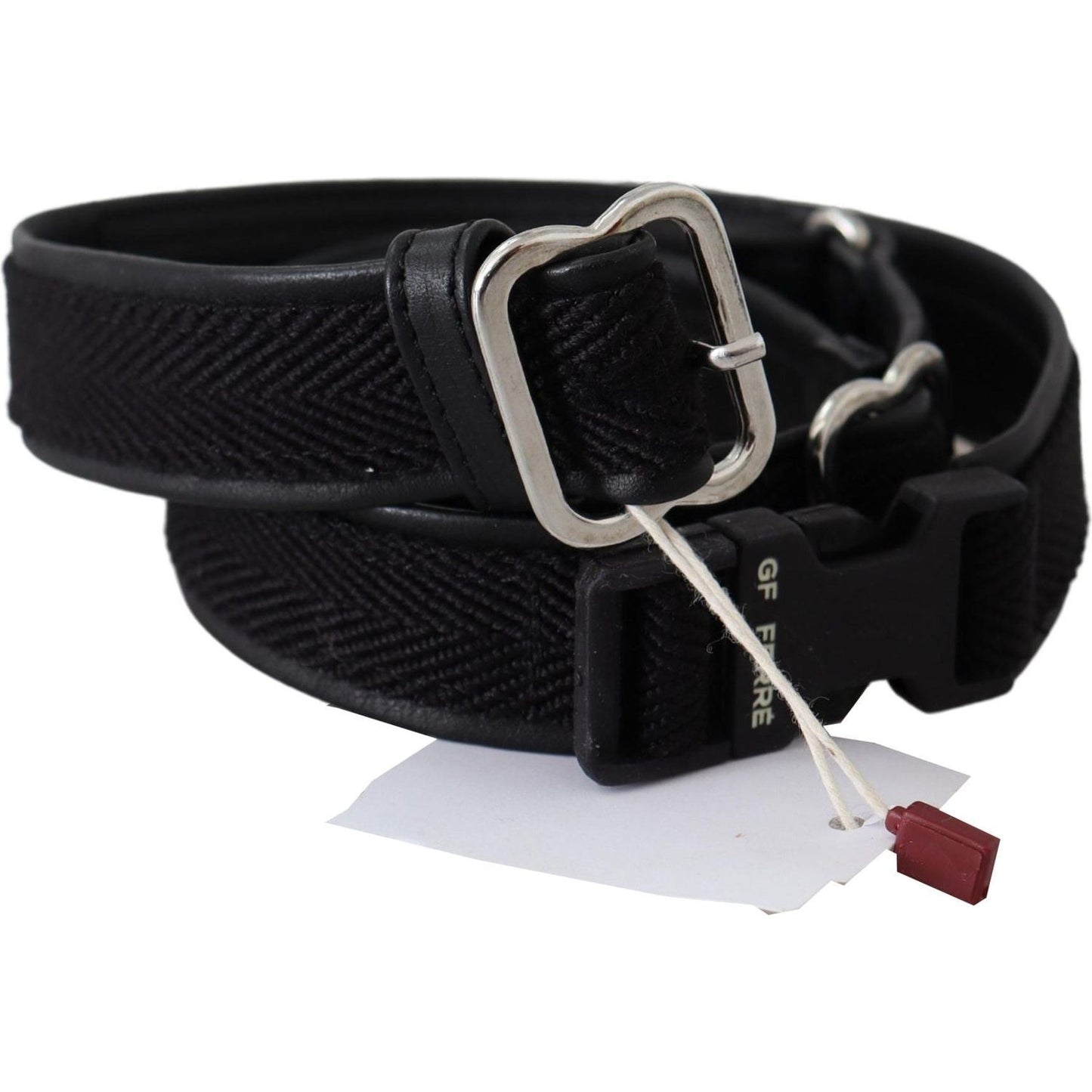 GF Ferre Black Leather Silver Chrome Metal Buckle Belt Belt