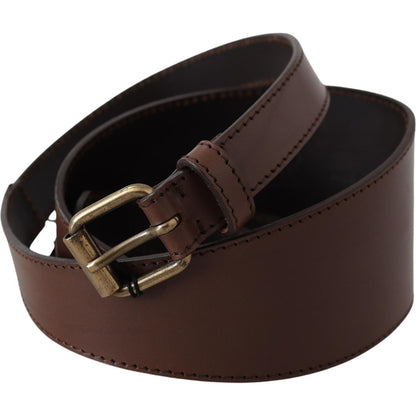 PLEIN SUD Brown Leather Gold Metal Buckle Belt Belt