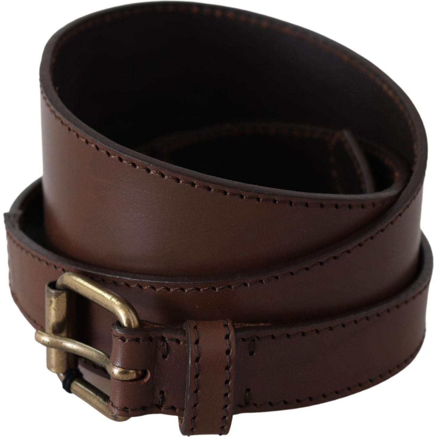 PLEIN SUD Brown Leather Gold Metal Buckle Belt Belt