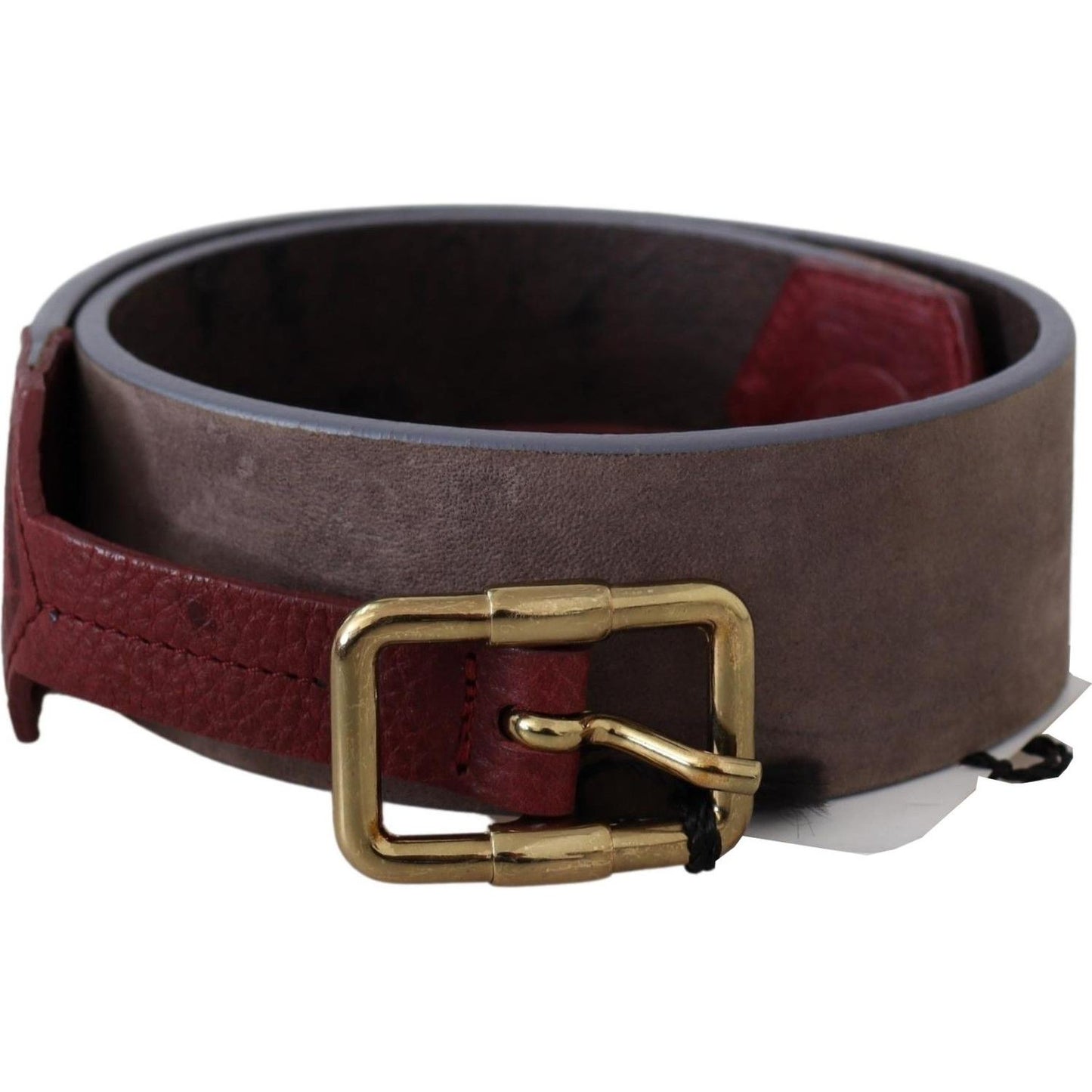 GF Ferre Brown Leather Wide Gold Chrome Logo Buckle Belt Belt