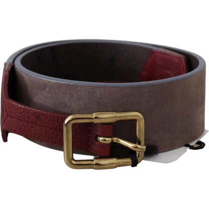 GF Ferre Brown Leather Wide Gold Chrome Logo Buckle Belt Belt