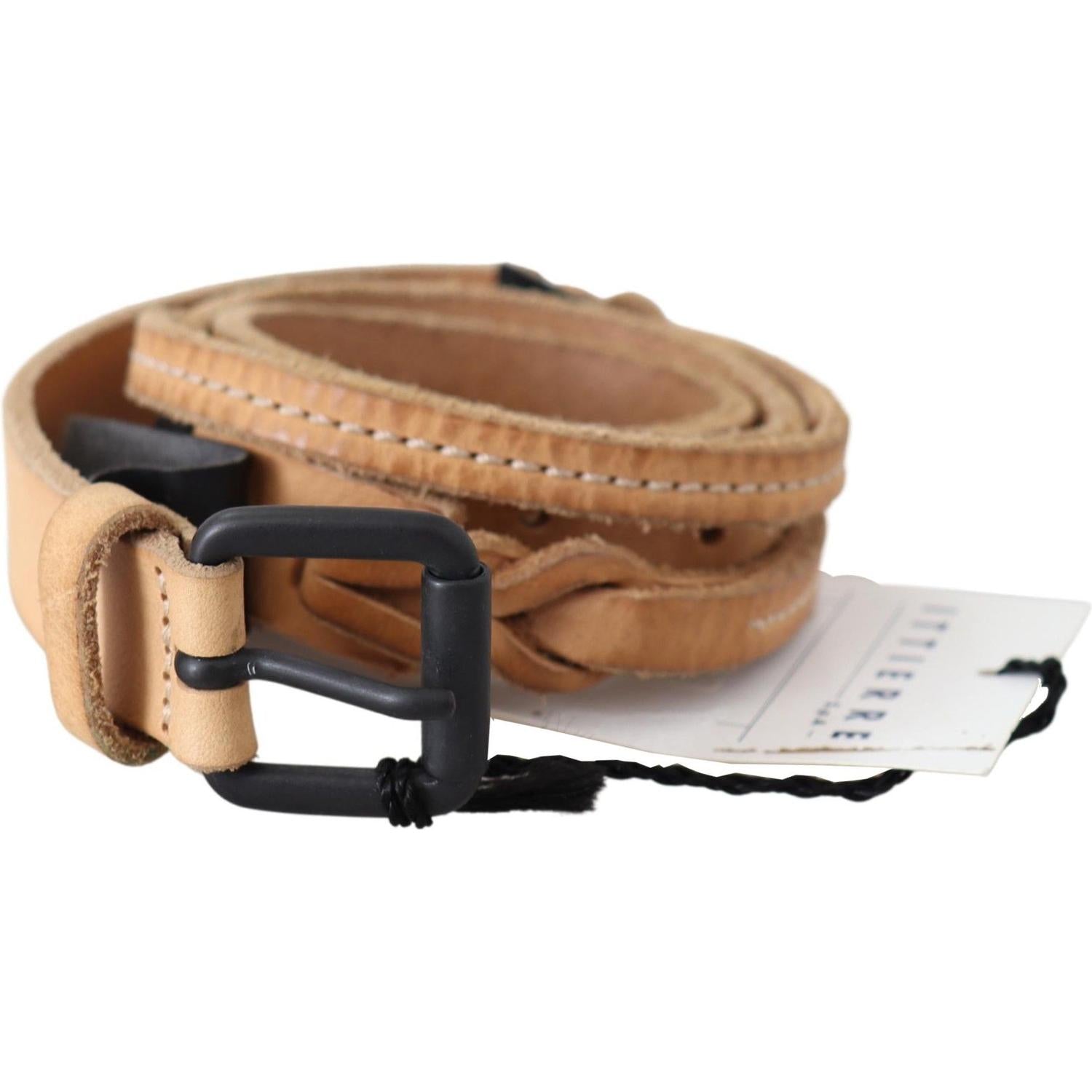 Scervino Street Light Brown Slim Leather Black Logo Buckle Belt Belt