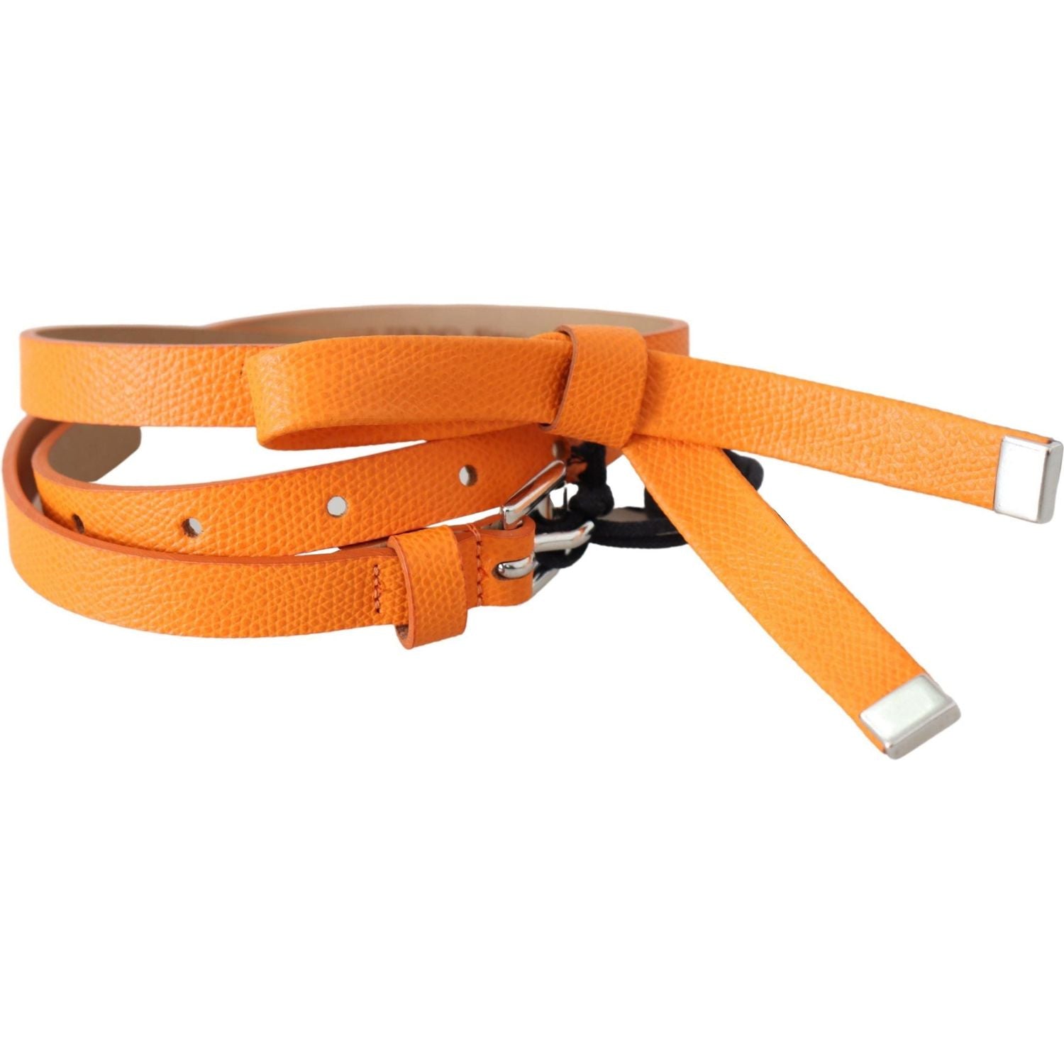 Scervino Street Orange Tangerine Leather Slim Silver Metal Buckle Belt