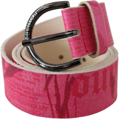 John Galliano Pink Leather Letter Logo Design Round Buckle Belt Belt
