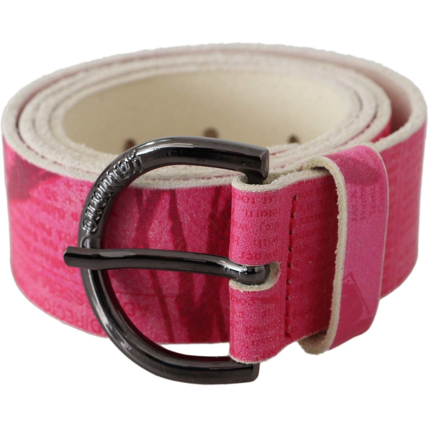 John Galliano Pink Leather Letter Logo Design Round Buckle Belt