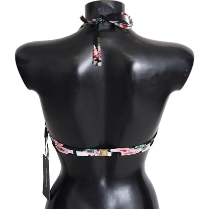 Dolce & Gabbana Multicolor Striped Rose Print Swimwear Bikini Tops