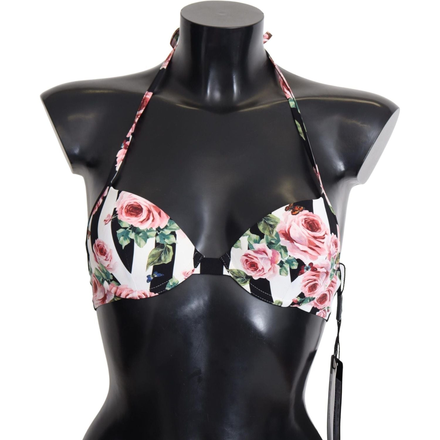 Dolce & Gabbana Multicolor Striped Rose Print Swimwear Bikini Tops