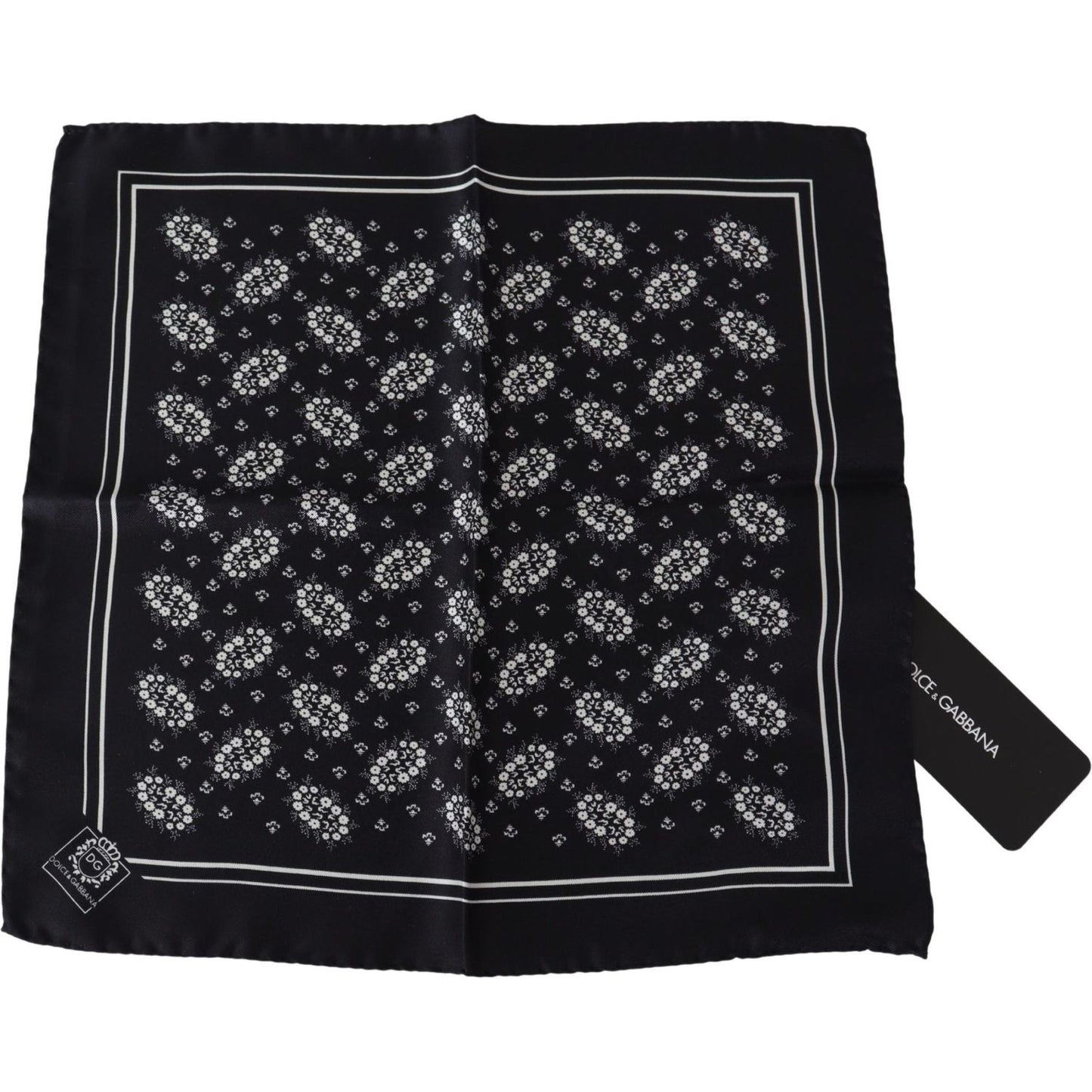 Dolce & Gabbana Black Patterned Square Scarf Silk Handkerchief
